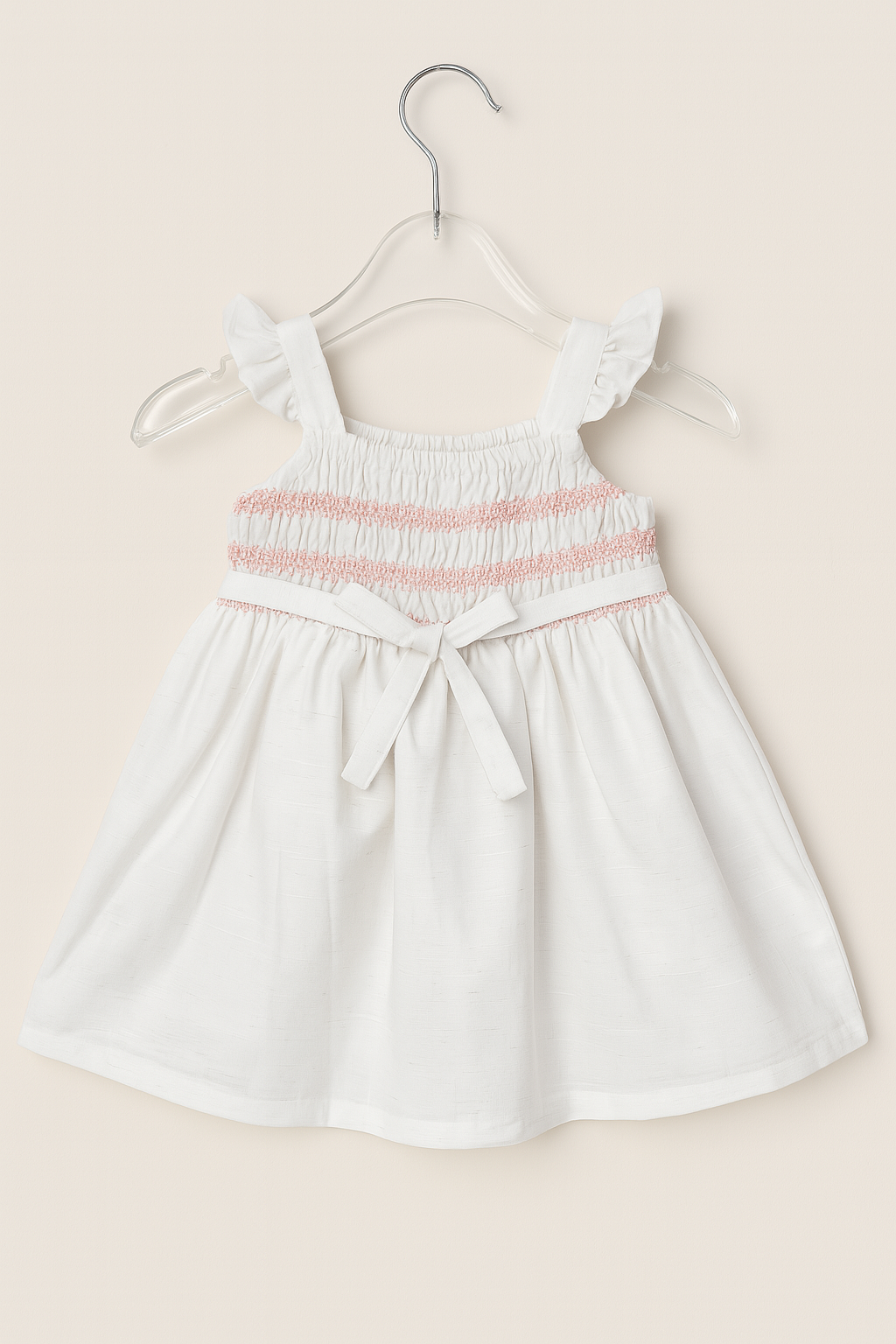 Smocked cotton frock with safari embroidery