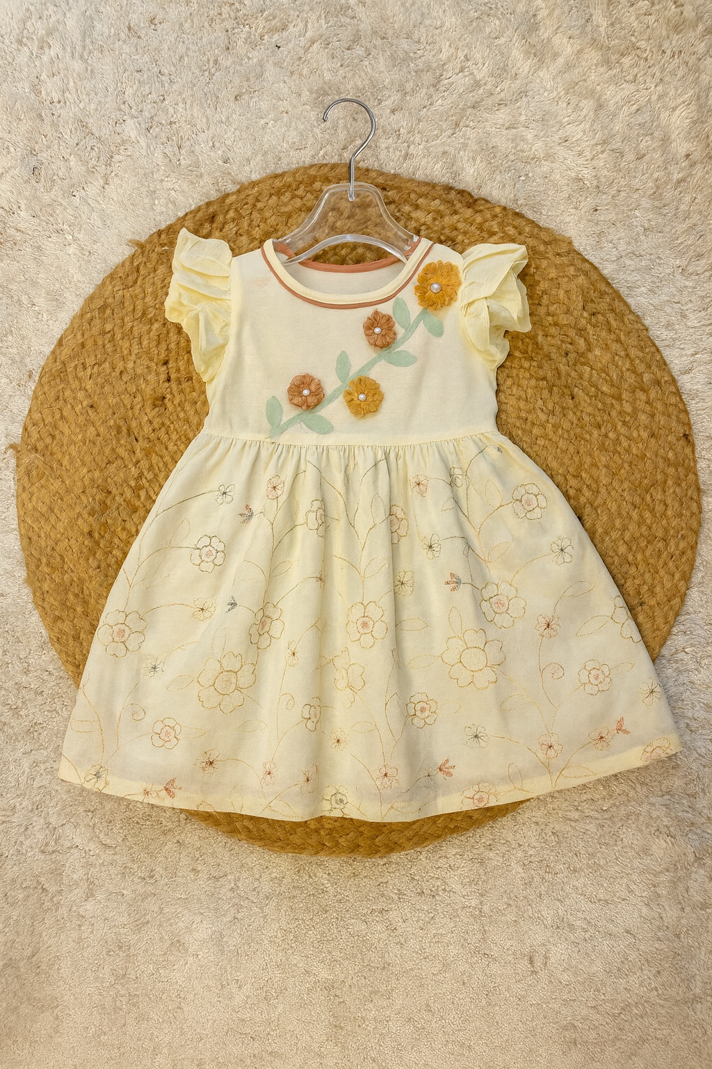 Soft Beige frock with floral embroidery detailing