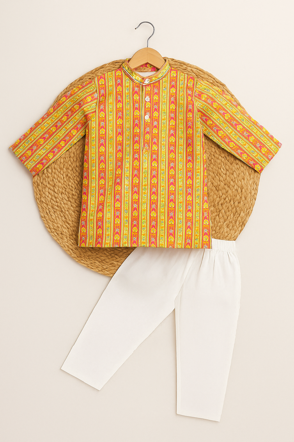 Cotton kurta pyjama set with festive prints