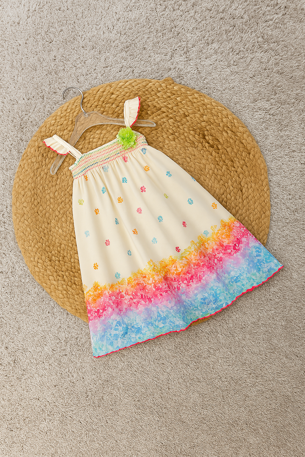 Girls Floral Frock With Hem Details