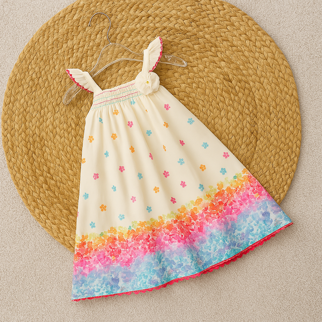 Girls Floral Frock With Hem Details