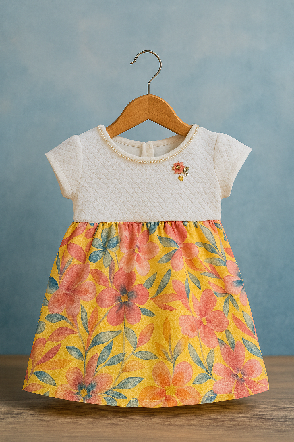 Floral Print dress with Textured White Top