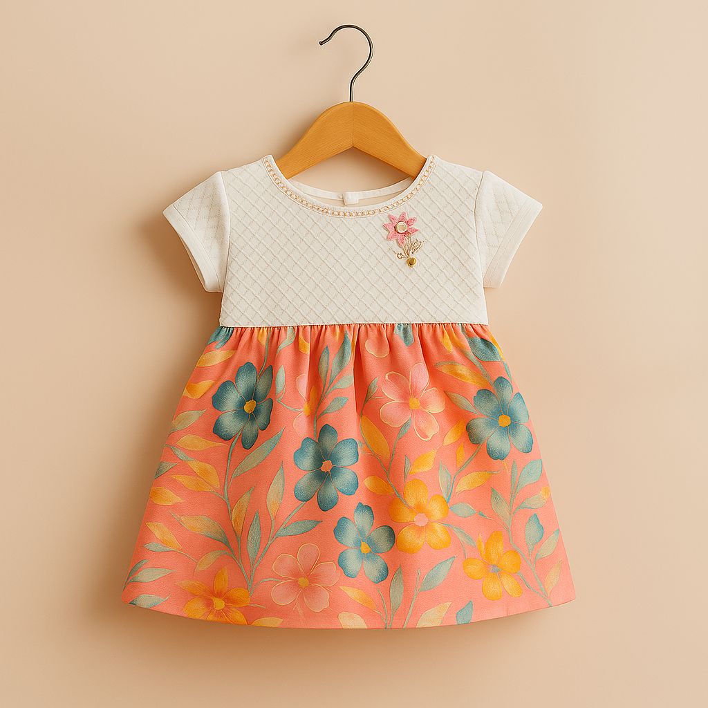 Floral Print dress with Textured White Top