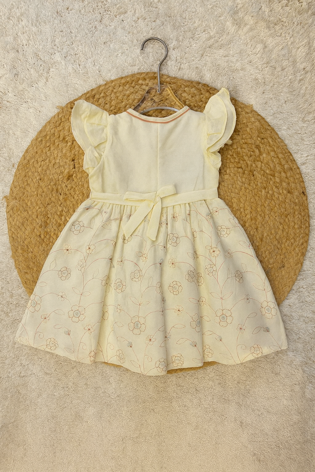 Soft Beige frock with floral embroidery detailing
