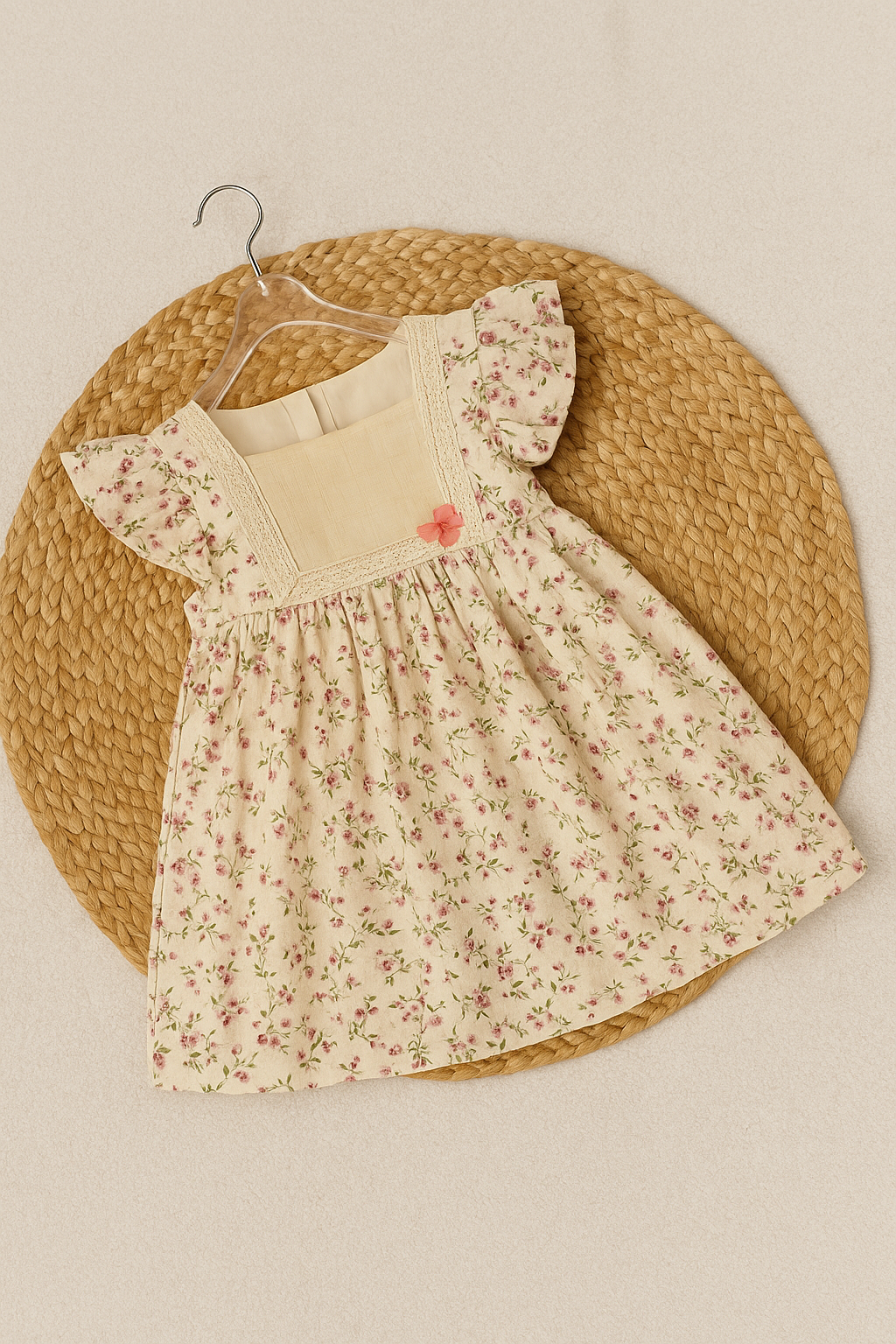 Muslin Delicate Floral Puff-Sleeve Cotton Frock for Girls