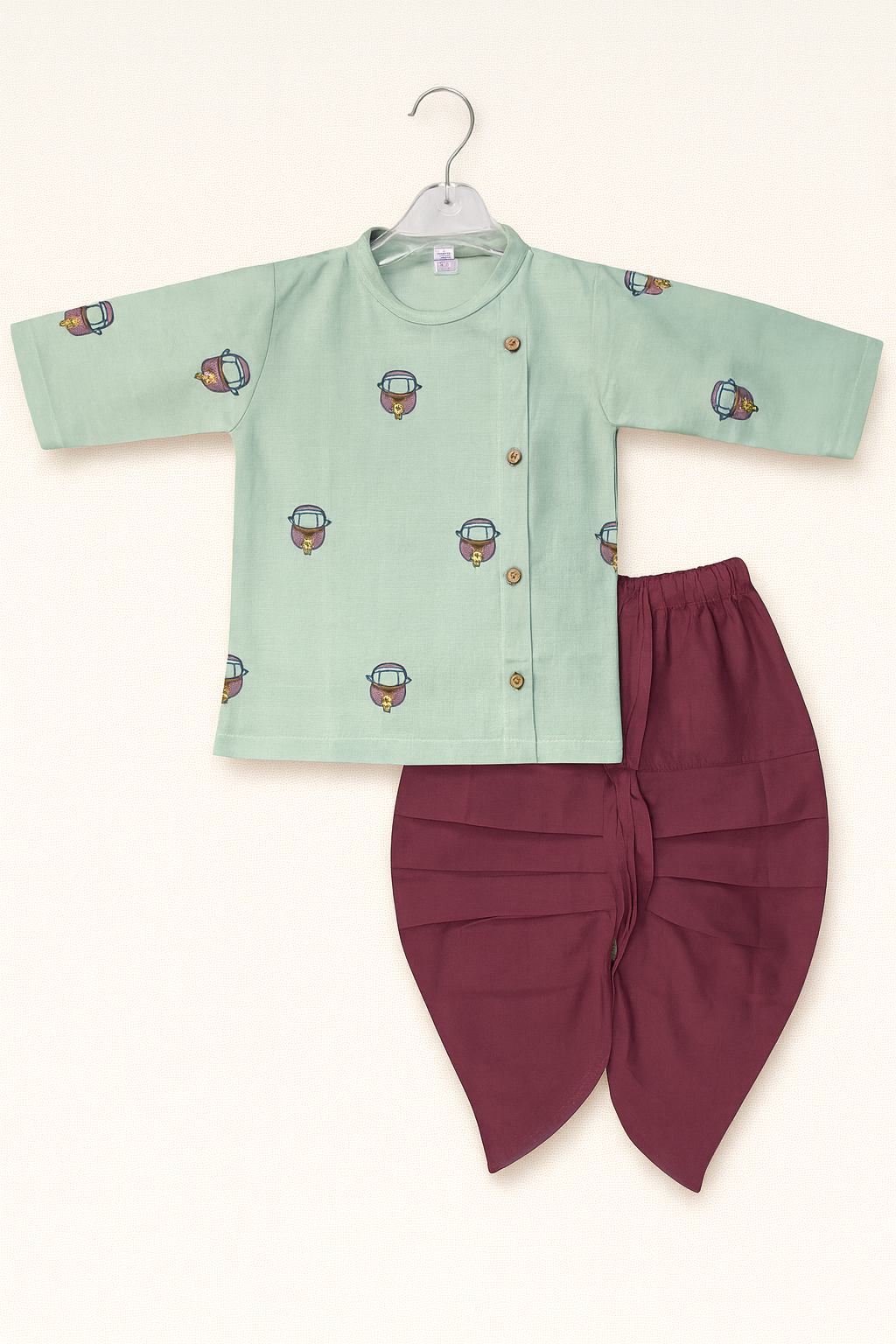 Mint Green Printed Kurta with Maroon Dhoti Set