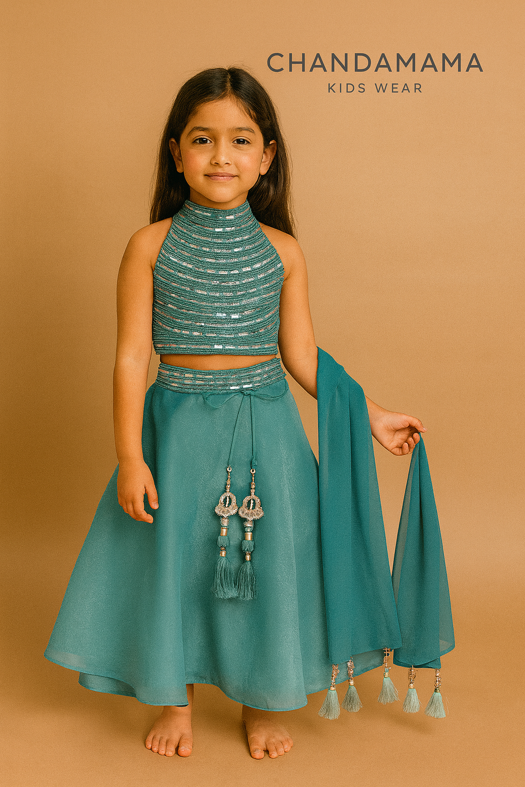 Teel Green shimmer top Sharara skirt With dupatta