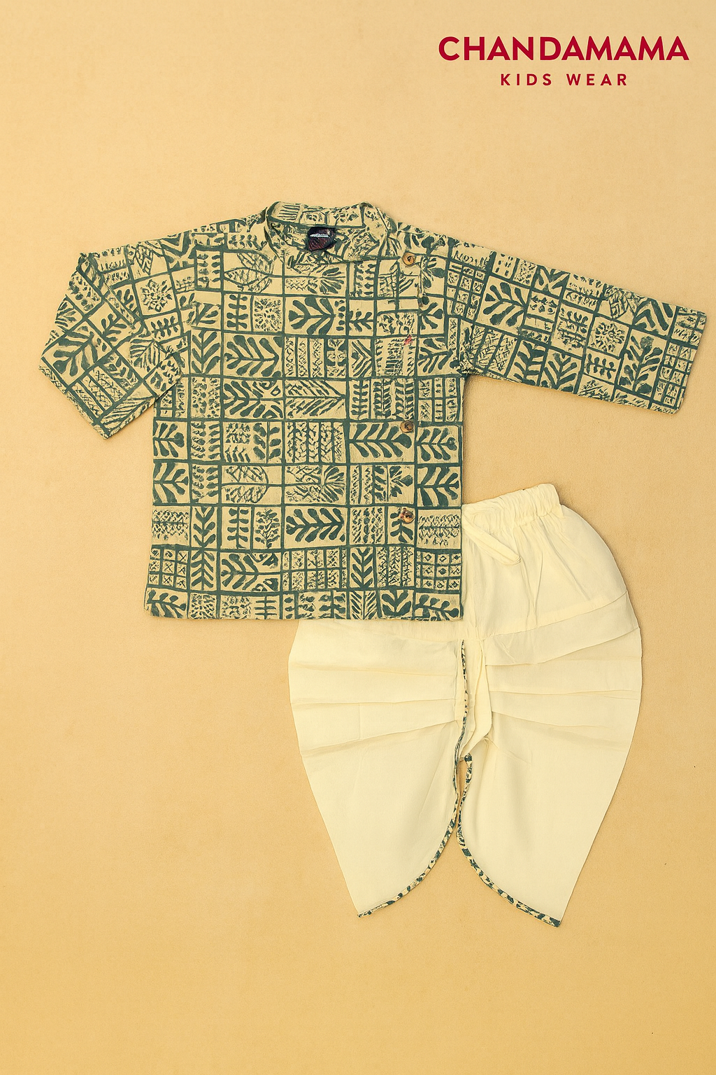 Indigo Handblock Print Kurta with Cream Dhoti Set