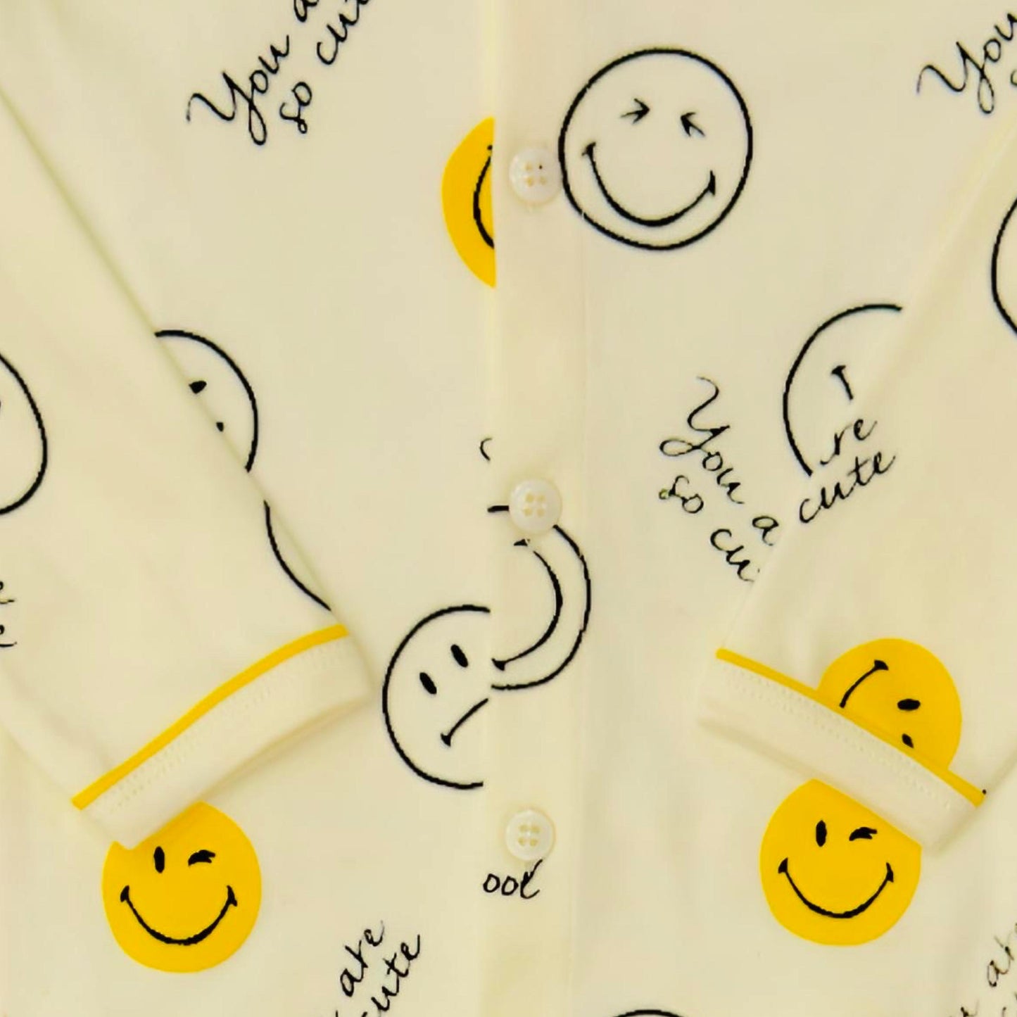 Full Sleeves Emoji Print Night Suit Set - Yellow