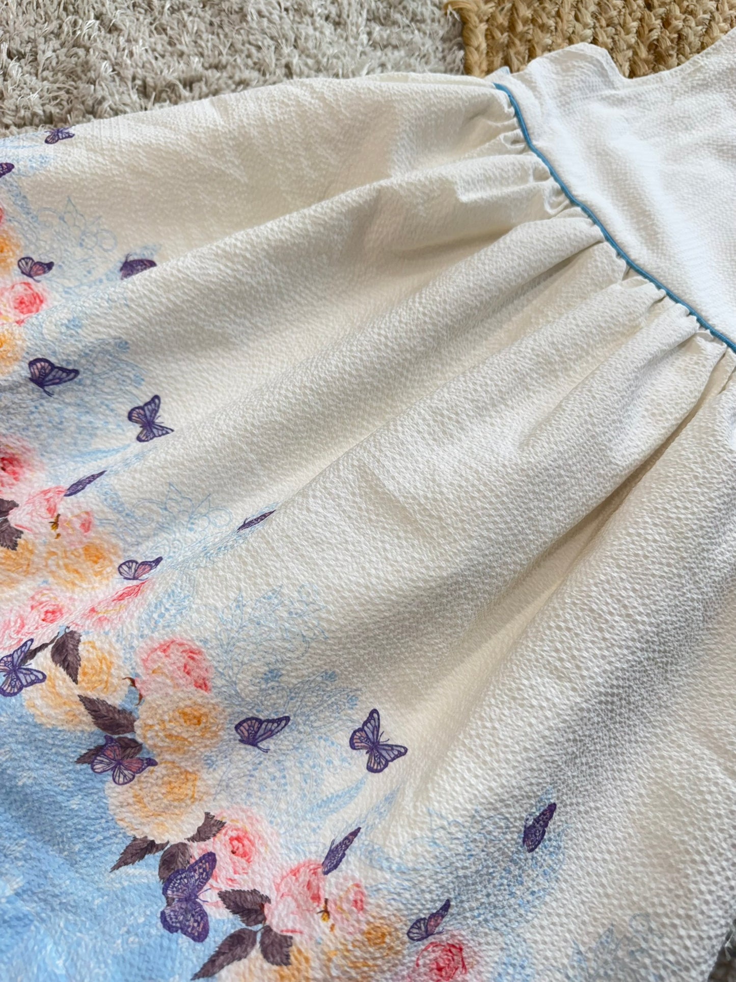 Elegant Floral Border Pure Cotton Dress