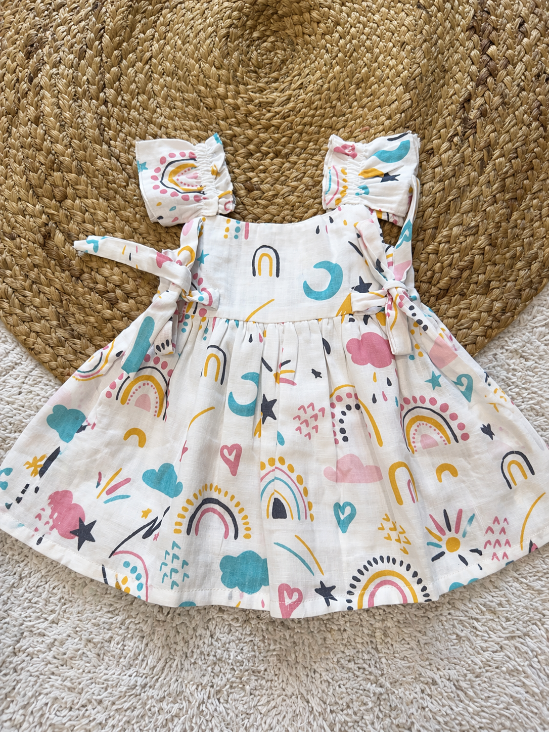 Rainbow Print Cotton Tie-Strap Dress