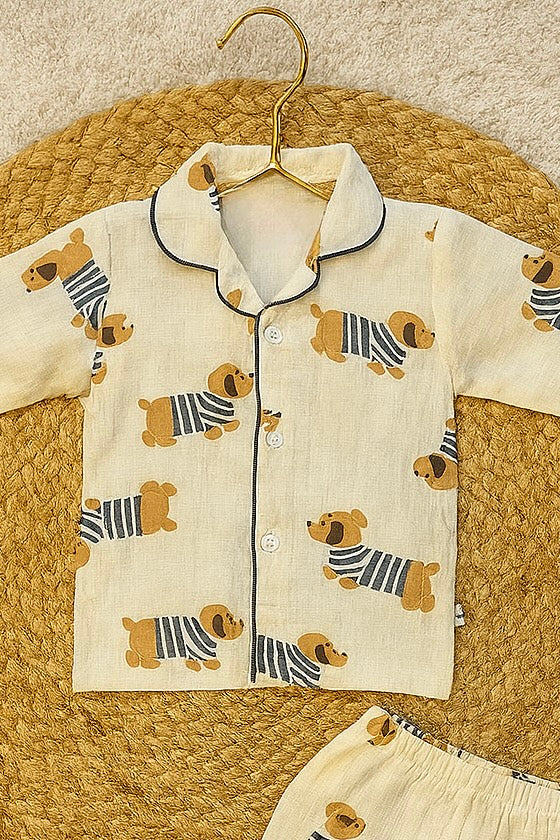 Dog Print Cotton Night Suit for Kids