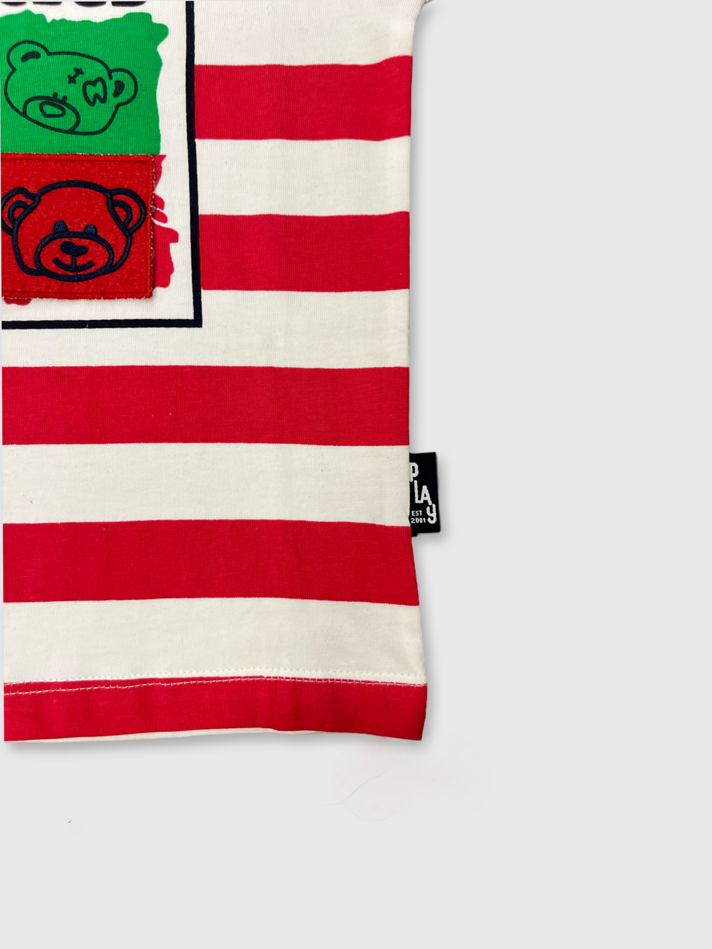 Boys Round Neck Half Sleeves stripped Teddy Bear T-Shirt.