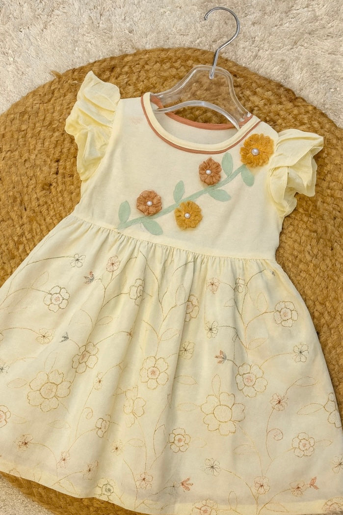 Soft Beige frock with floral embroidery detailing