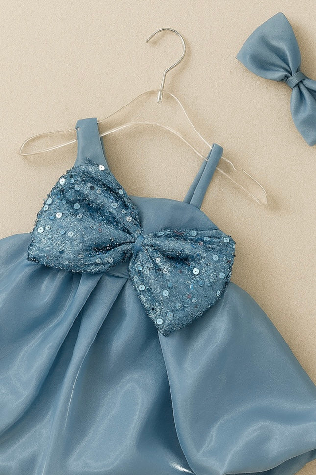 Shimmering Party Frock with Sequin Bow