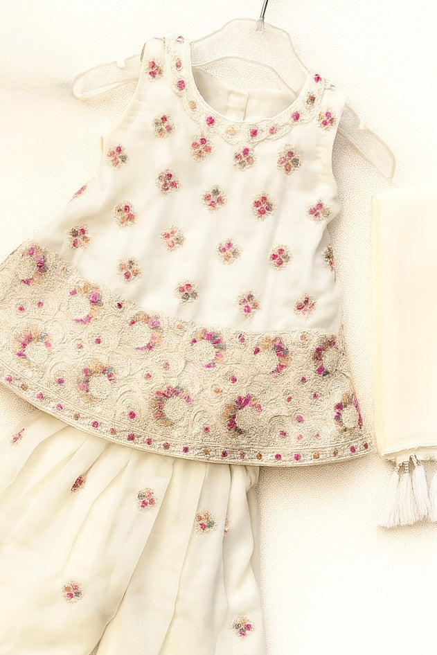 Kurti Top with Sharara Bottom and Dupatta with tassels