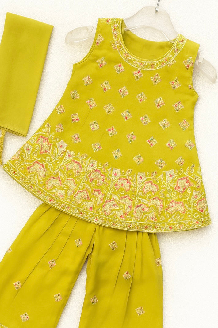 Kurti Top with Sharara Bottom and Dupatta with tassels