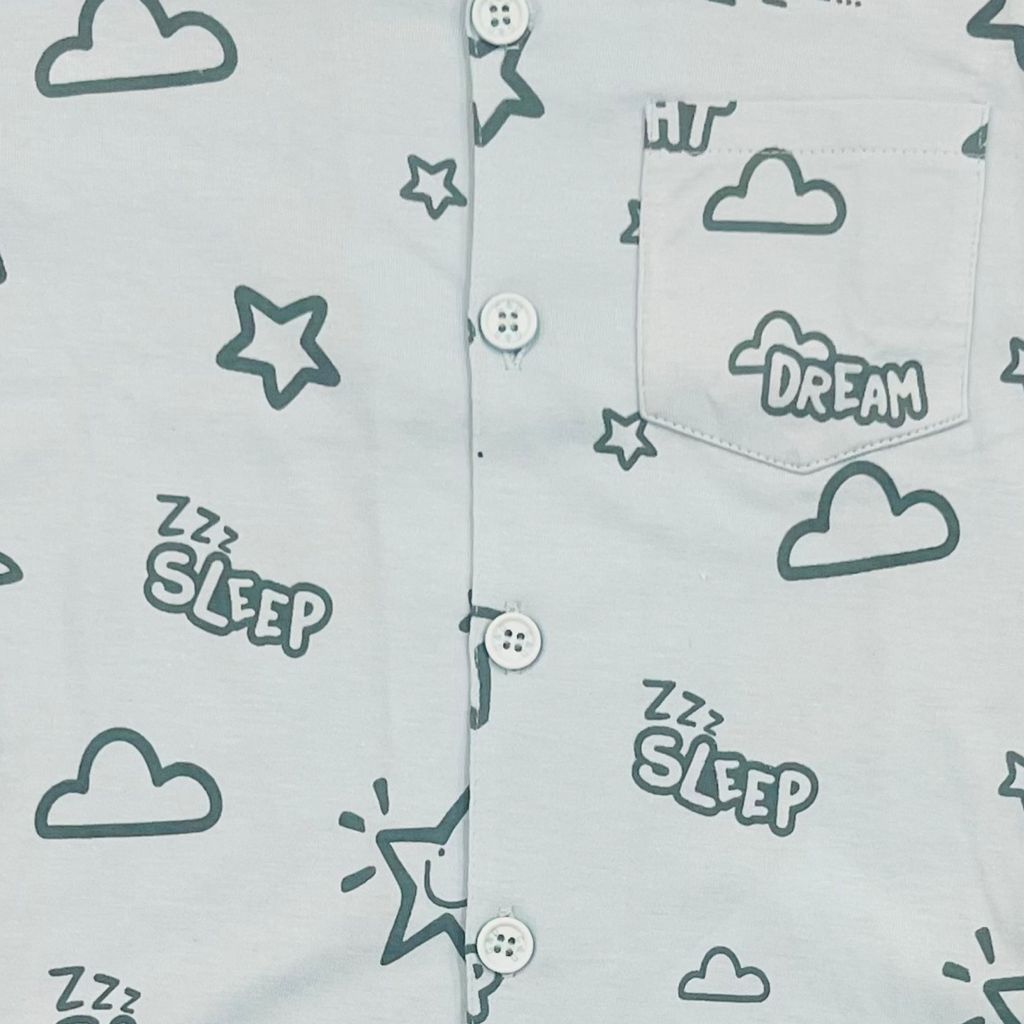 Full Sleeves Cloud-Star Print Night Suit Set - Ice Blue