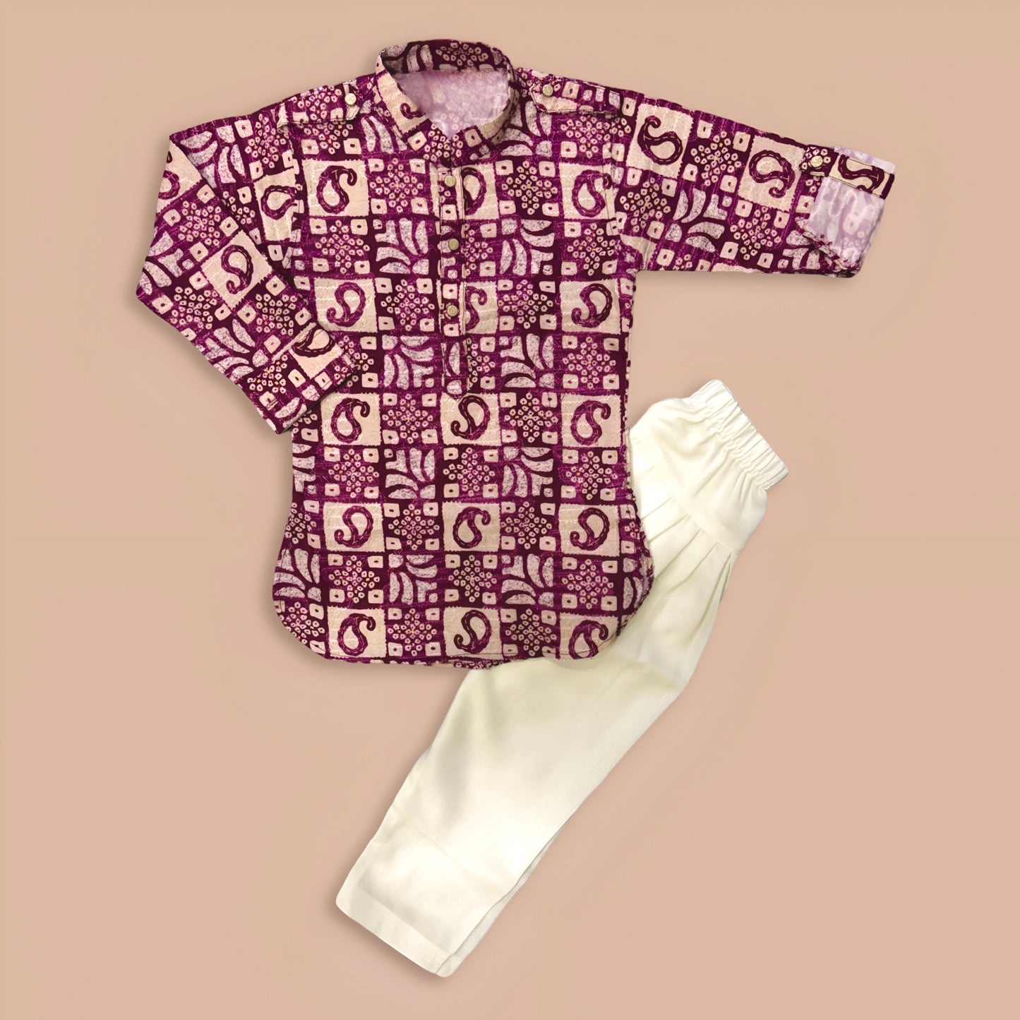 Cotton Maroon Color Printed Printed Long Kurta With Pajama.