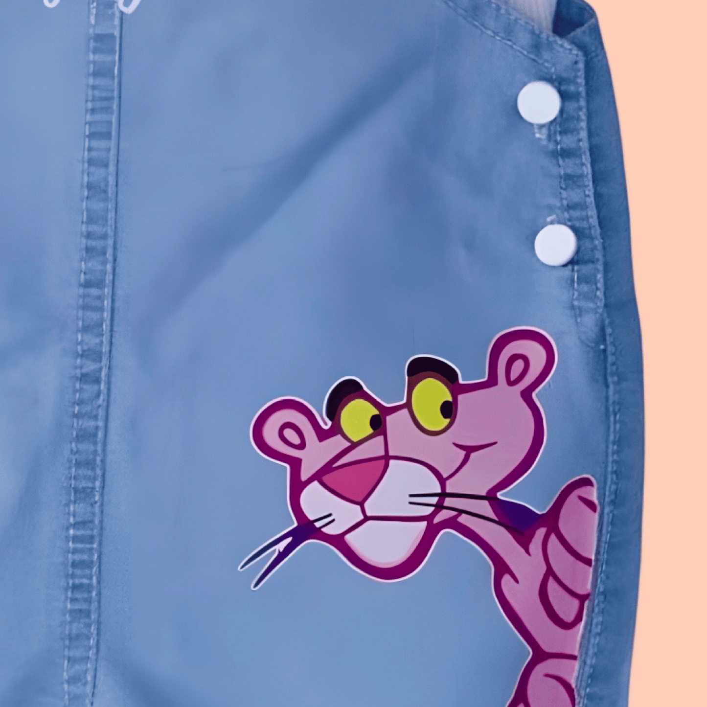 Cute Pink Panther Cartoon Print Soft Cotton Denim Dungaree with White T-shirt - Denim Blue