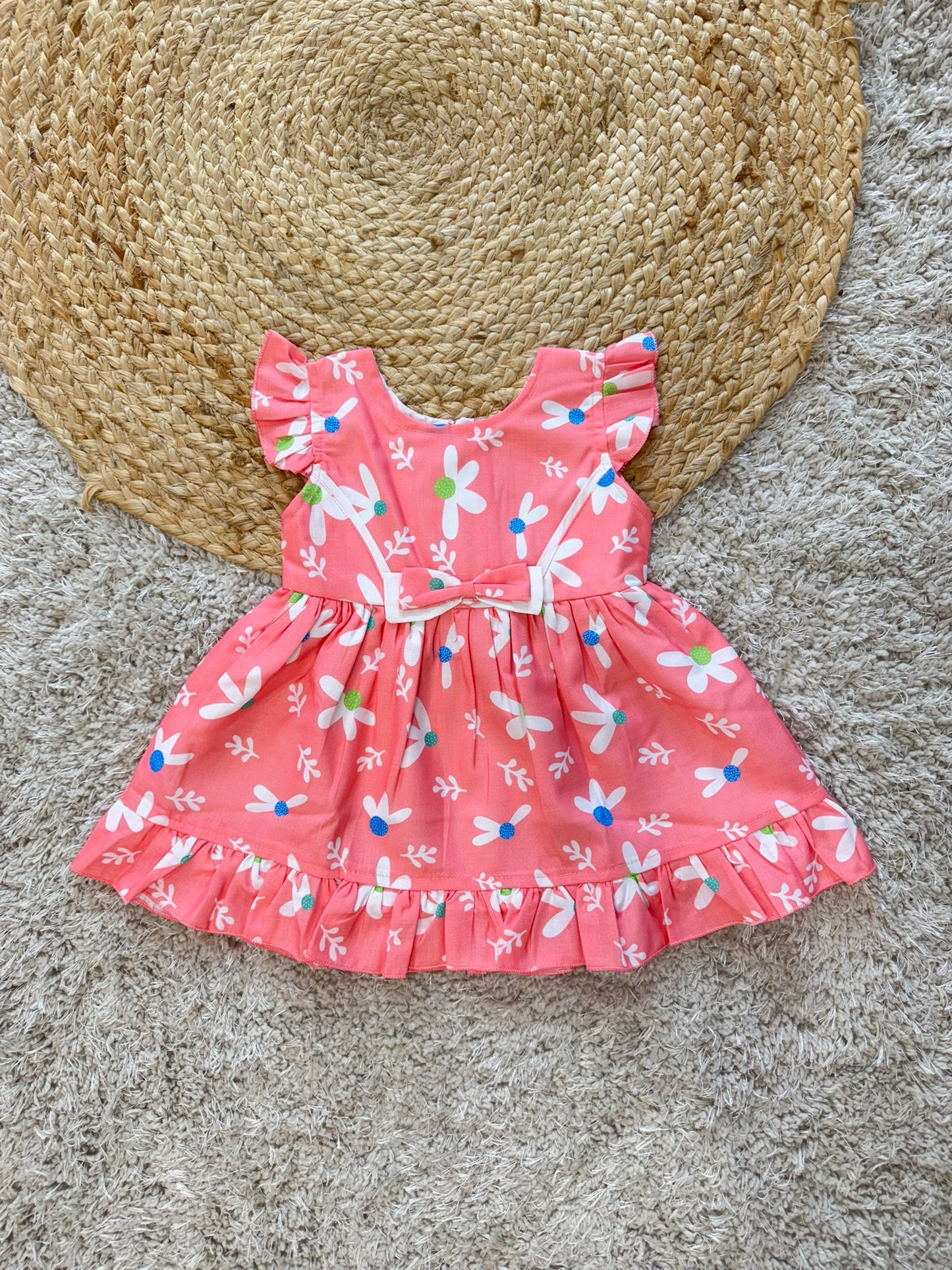Peach Floral Pure Cotton Frock