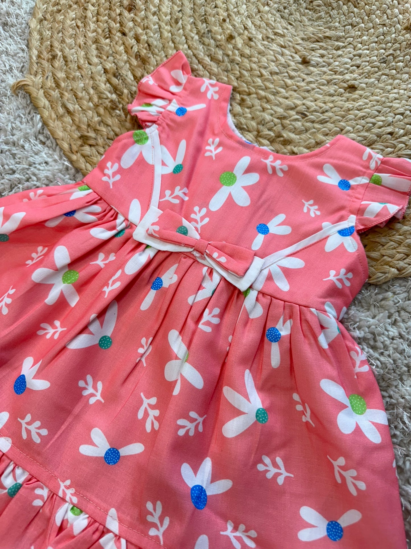 Peach Floral Pure Cotton Frock