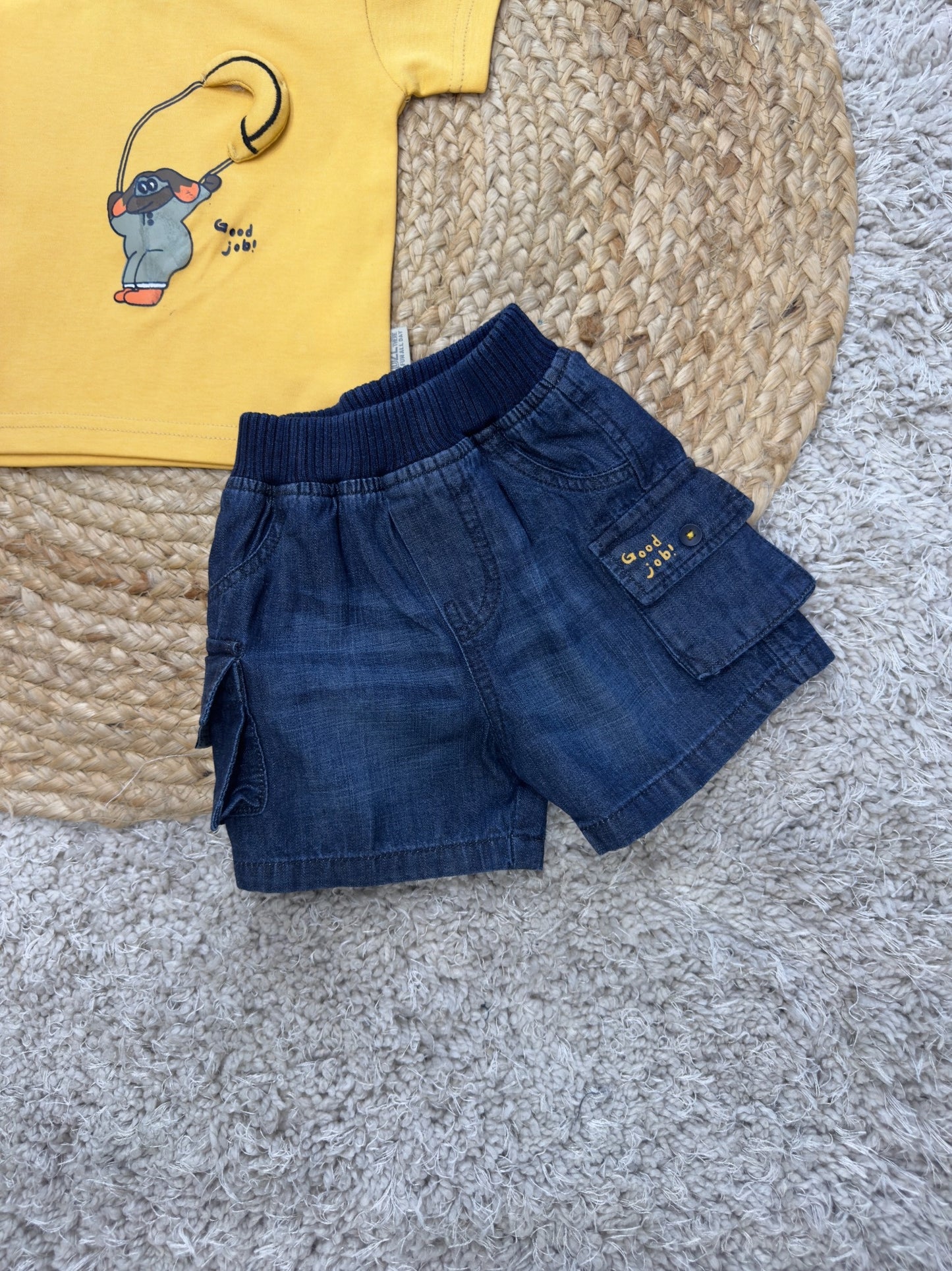 Boy's Graphic Tee & Denim Cargo Shorts Set