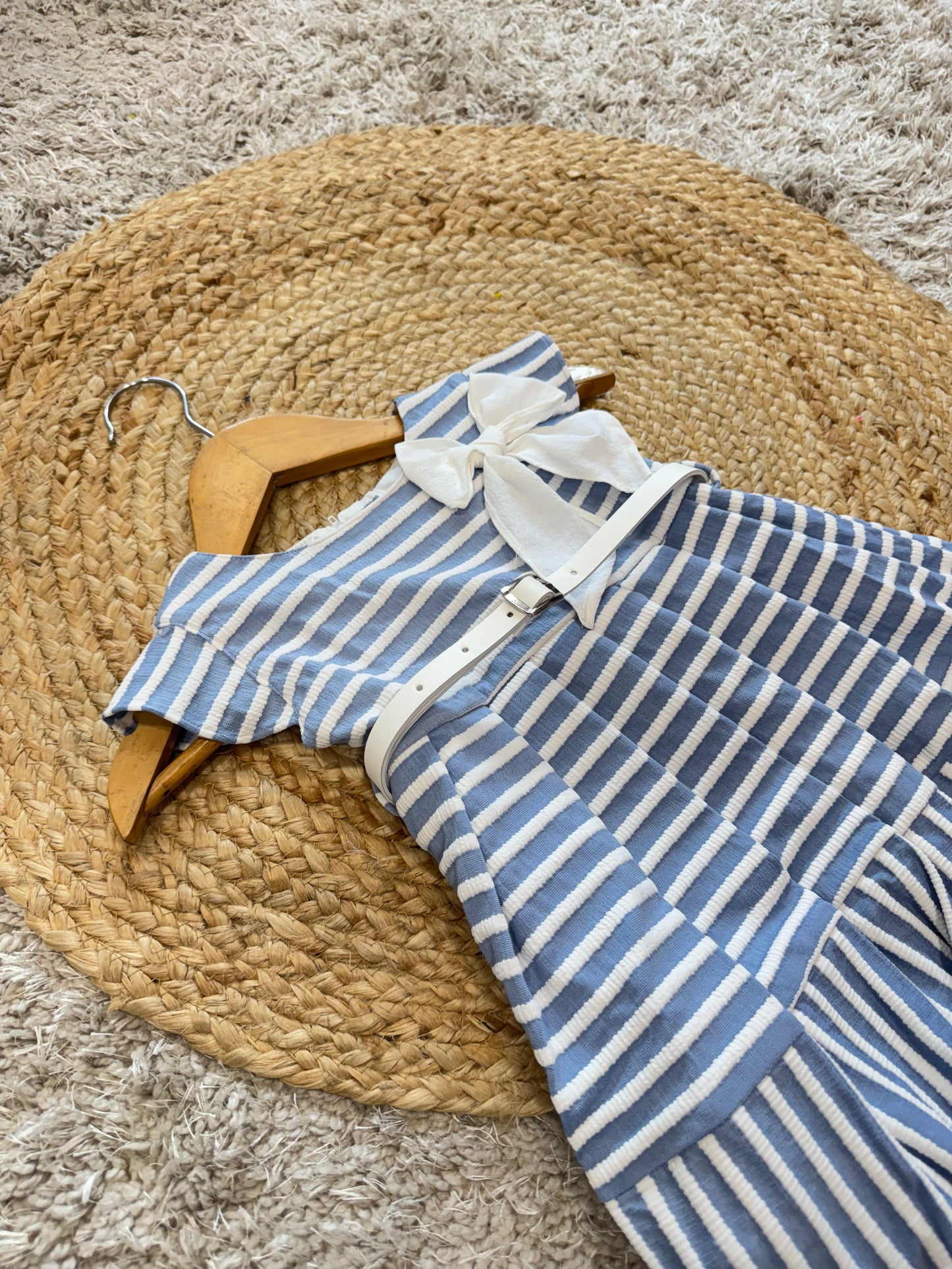 Striped Casual Party Frock with Bow and Belt