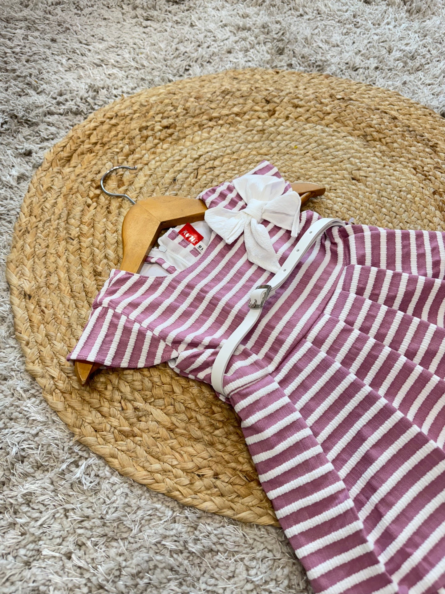 Striped Casual Party Frock with Bow and Belt
