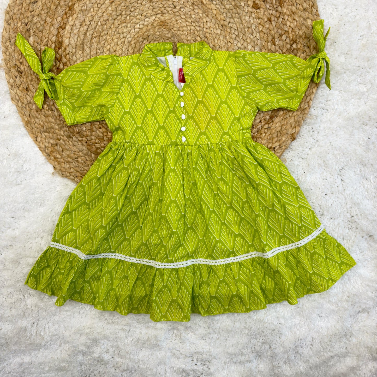Frill Sleeve Green Colour Kids Girls Frock