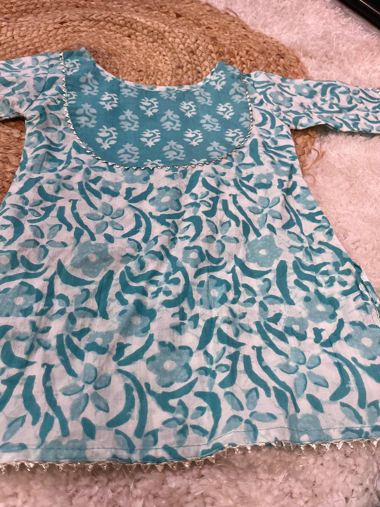 Kid Girl Sky Blue Colour Kurta Sharara Set