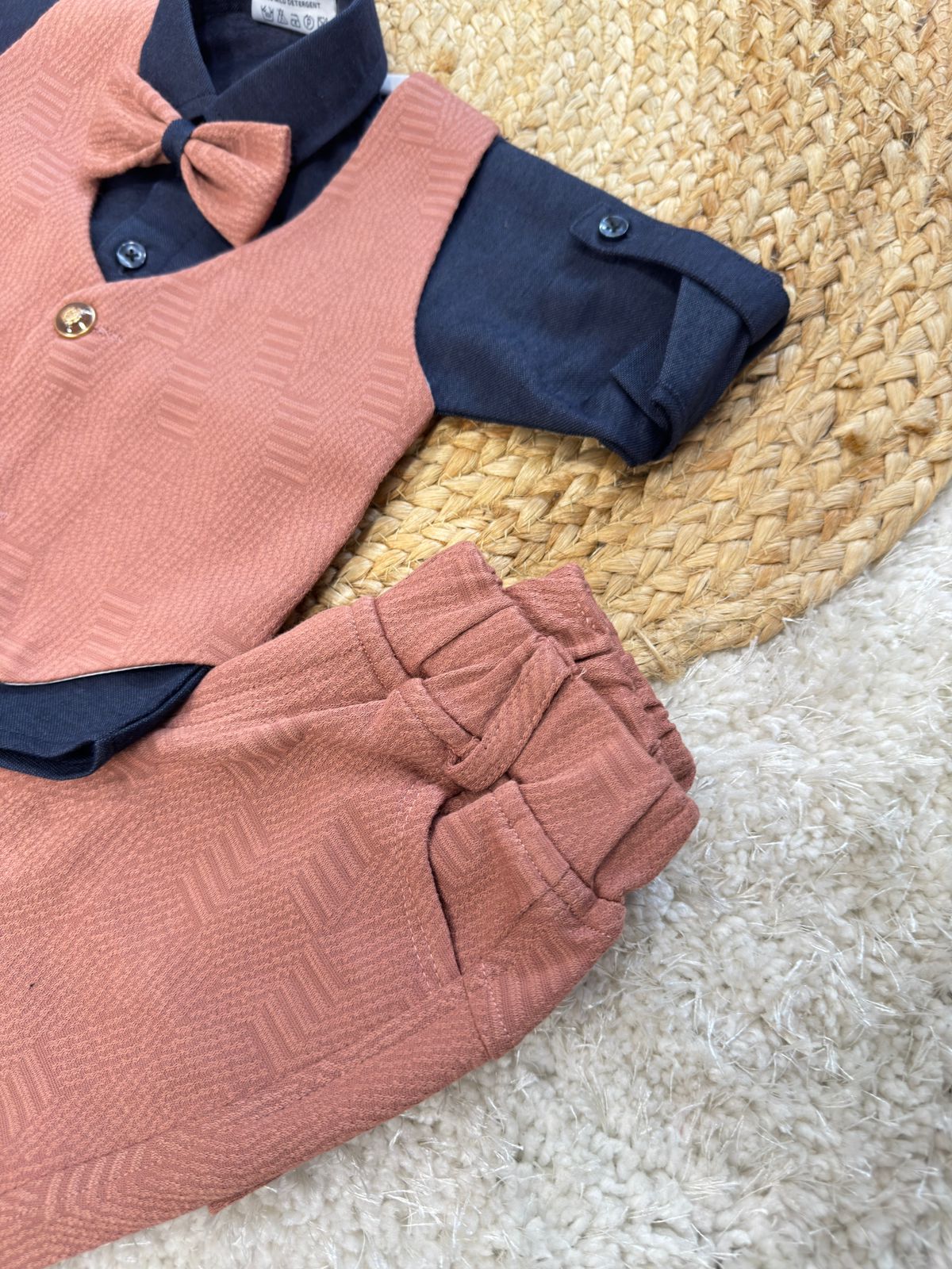 Full Sleeves Striped 3 Piece Party Suit Set - Orange