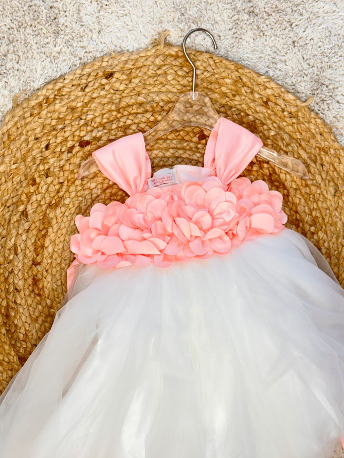 Sleeveless Floral Applique Detailed Tutu Net Dress - Peach