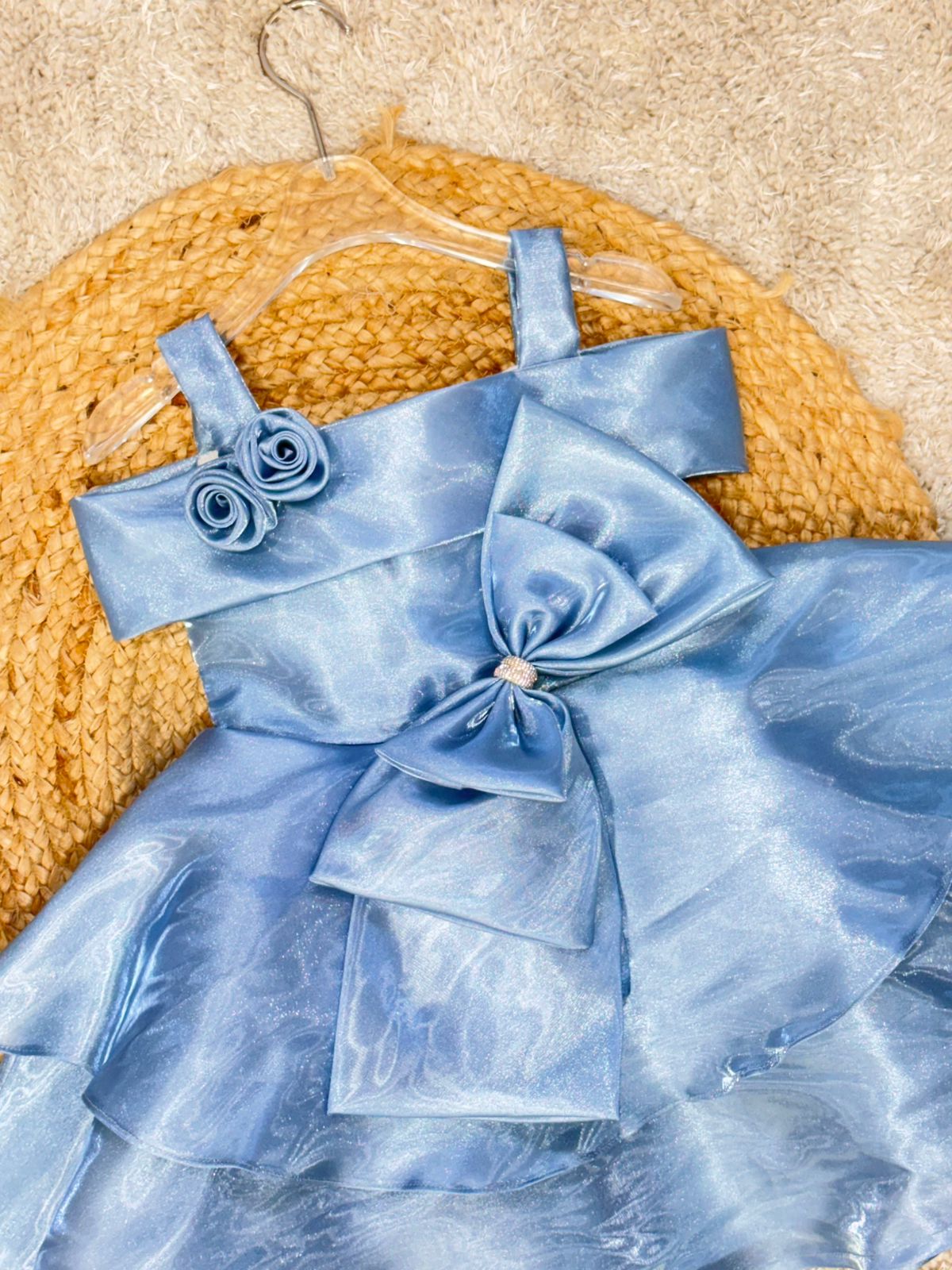 Sleeveless Floral Applique With Bow Layered Dress