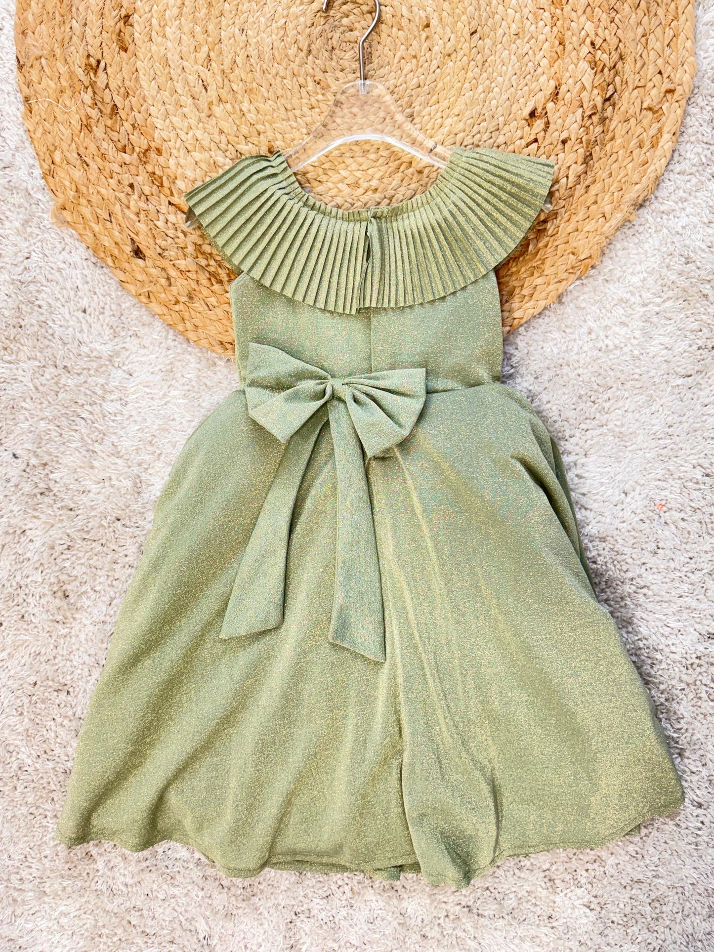 Pista Green Long Gown For Kids With Hand Work