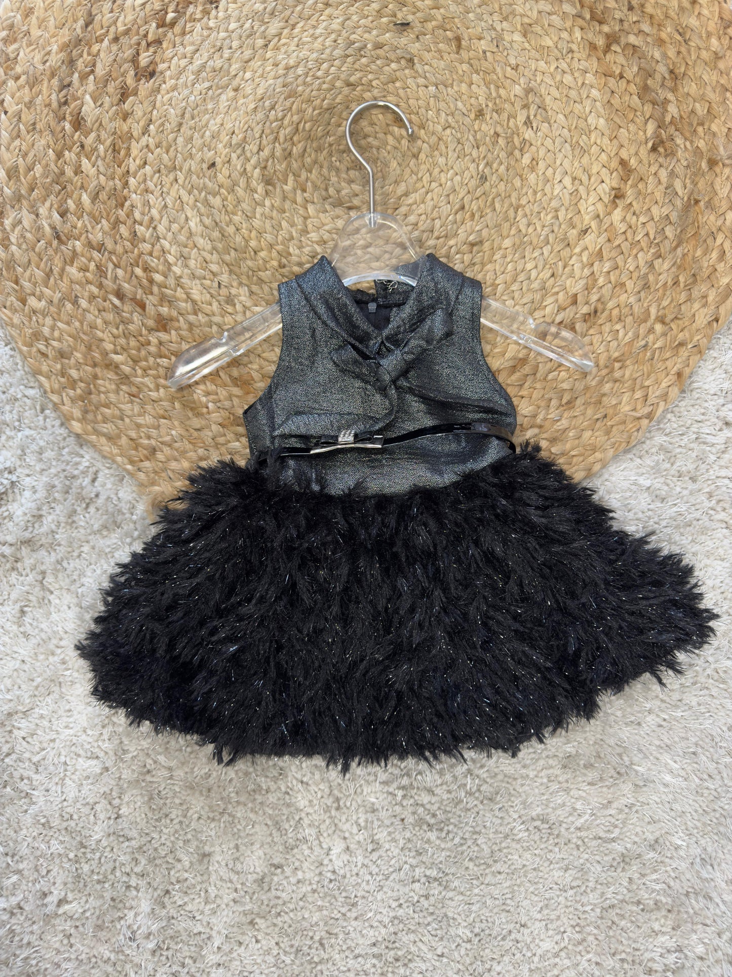 Sleeveless Sequin on Yoke Party Frock - Black