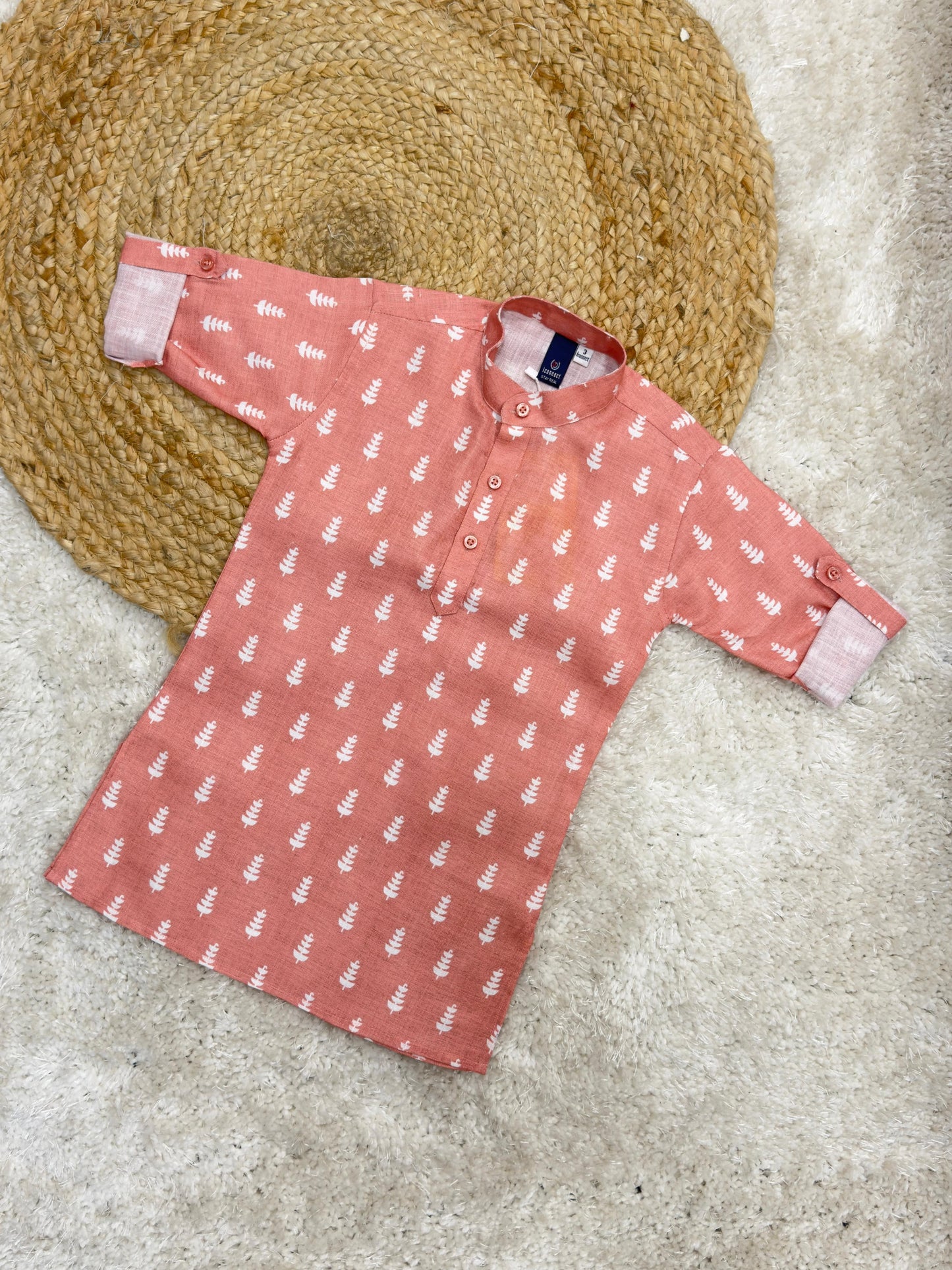 Full Sleeves Printed Kurta & Pajama with jacket -Peach