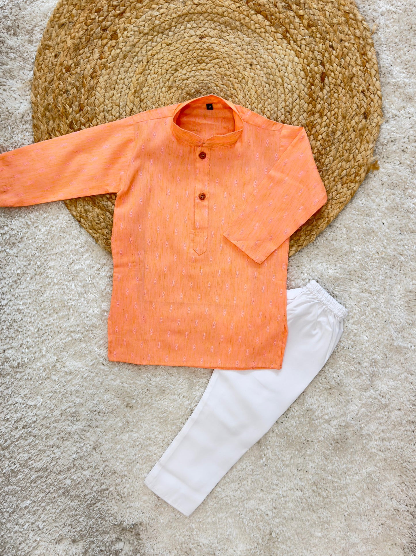 Full Sleeves Solid Kurta & Pyjama - Peach