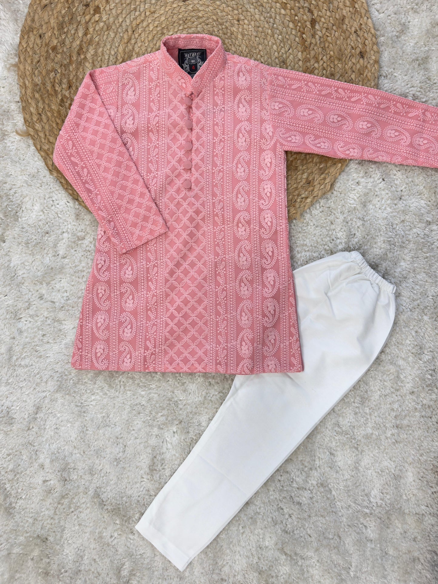 Full Sleeves Pink Color Kurta With Pyjama Set - Rose Pink