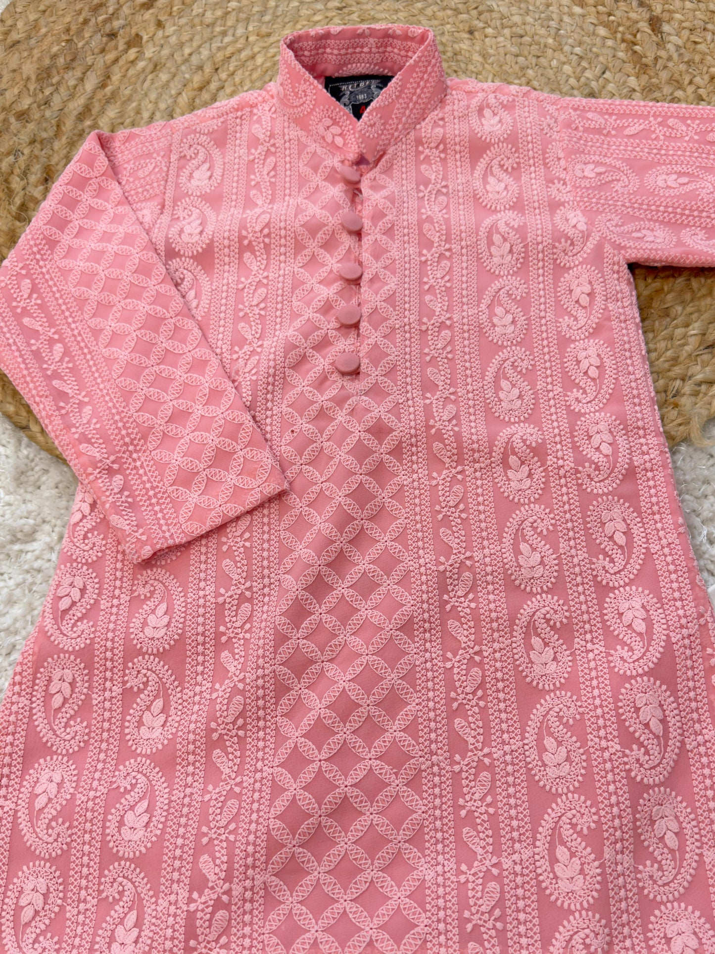 Full Sleeves Pink Color Kurta With Pyjama Set - Rose Pink