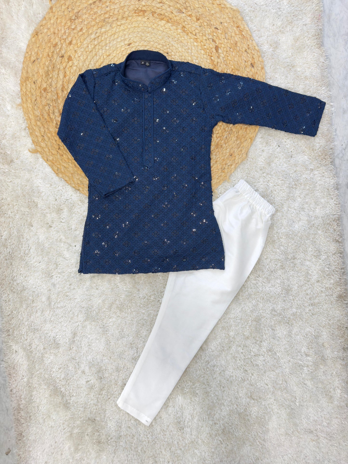 Full Sleeves Dark Blue Color Kurta With Pyjama set