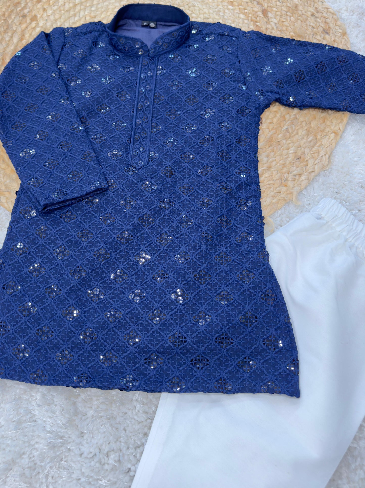 Full Sleeves Dark Blue Color Kurta With Pyjama set