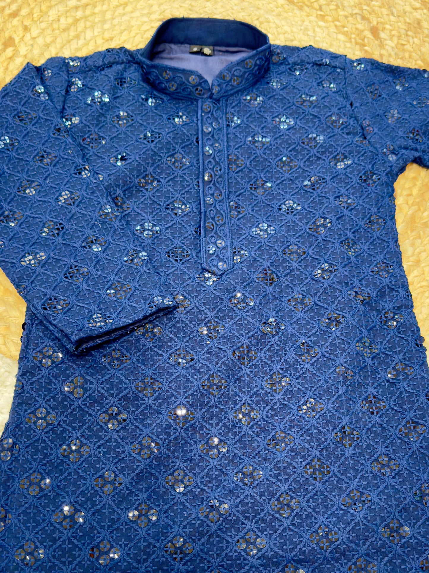 Full Sleeves Dark Blue Color Kurta With Pyjama set
