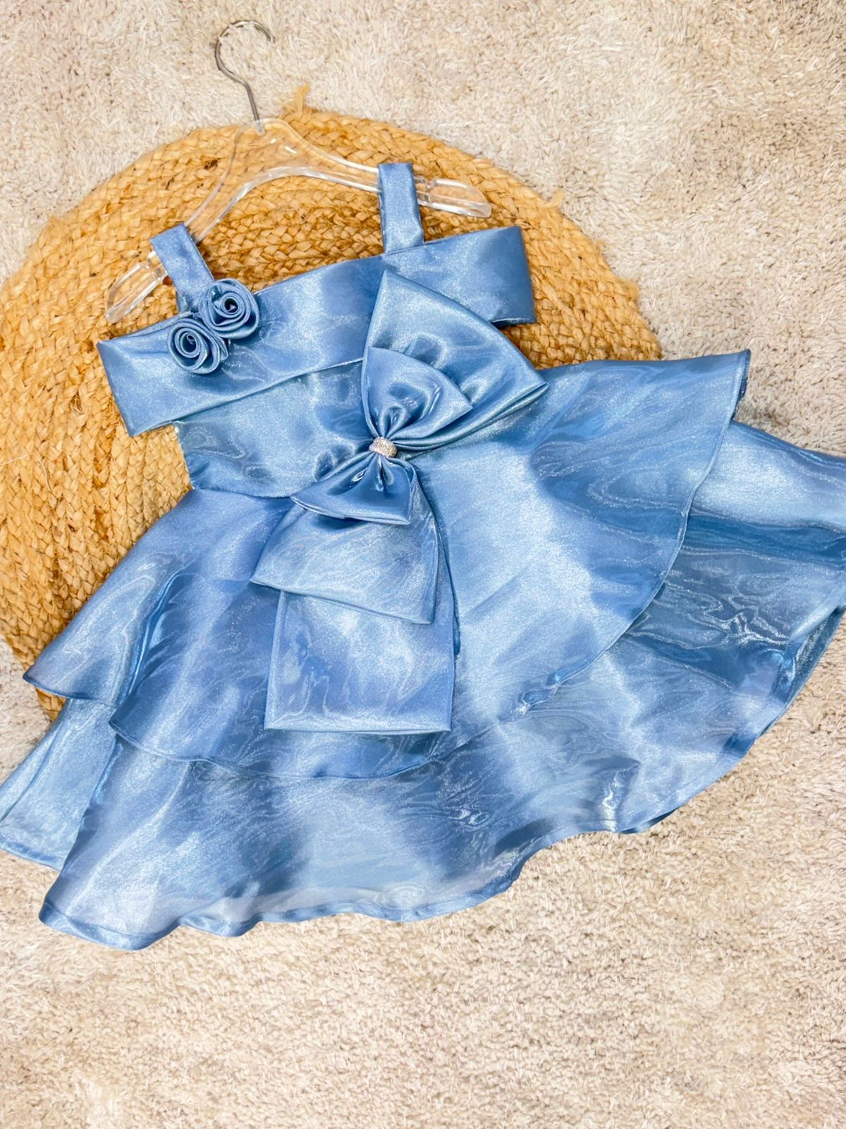 Sleeveless Floral Applique With Bow Layered Dress