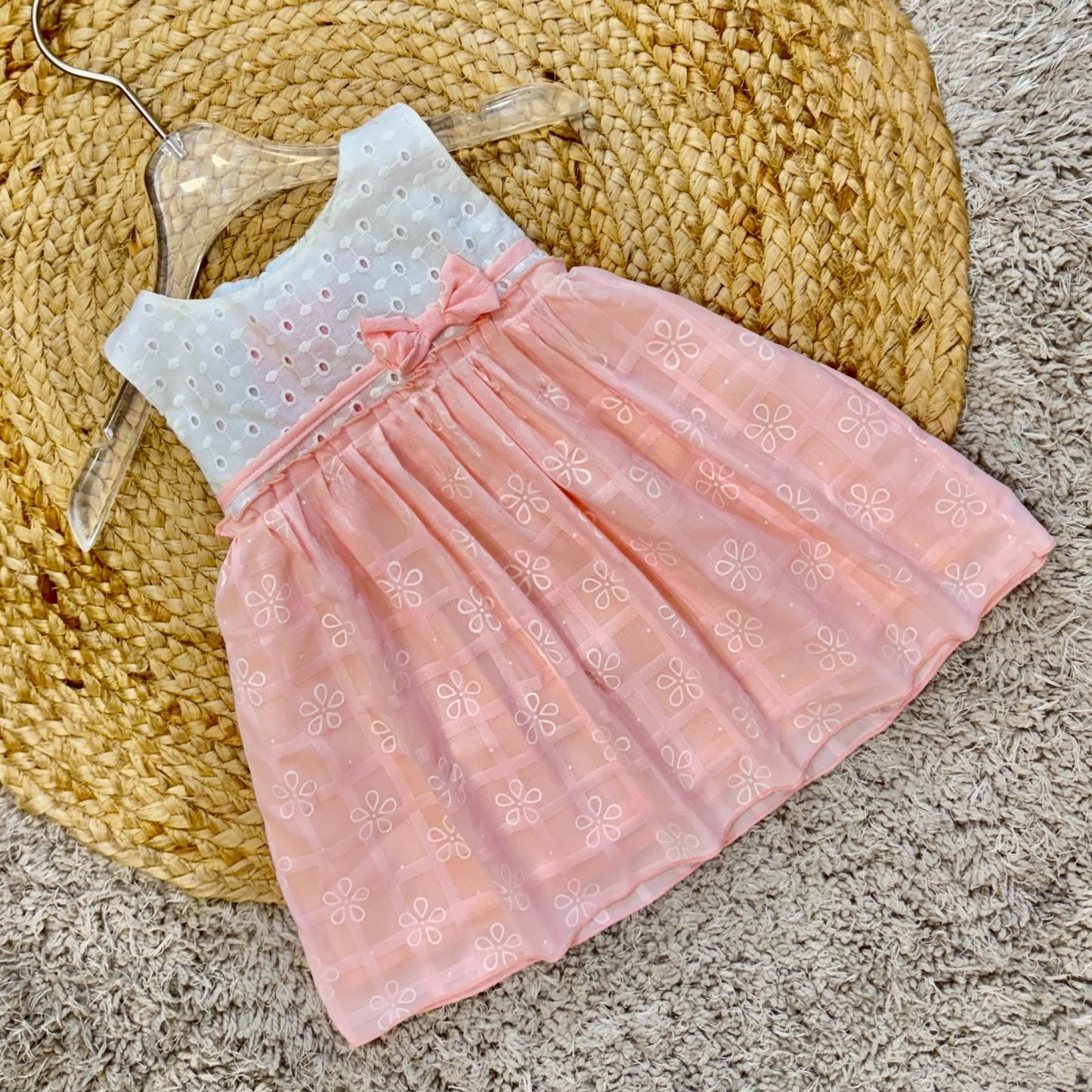 Embroidered Dress with Sheer Overlay Skirt