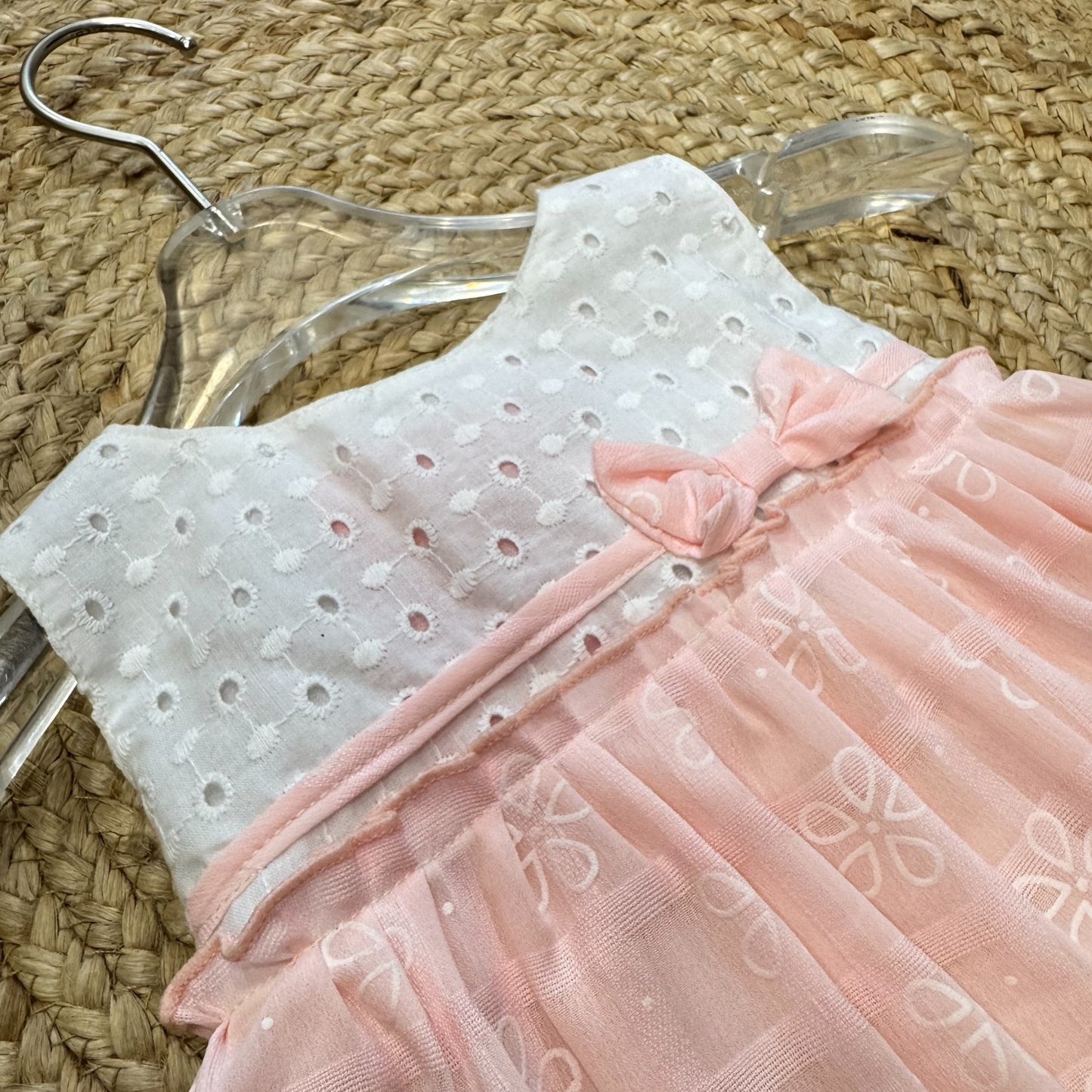 Embroidered Dress with Sheer Overlay Skirt