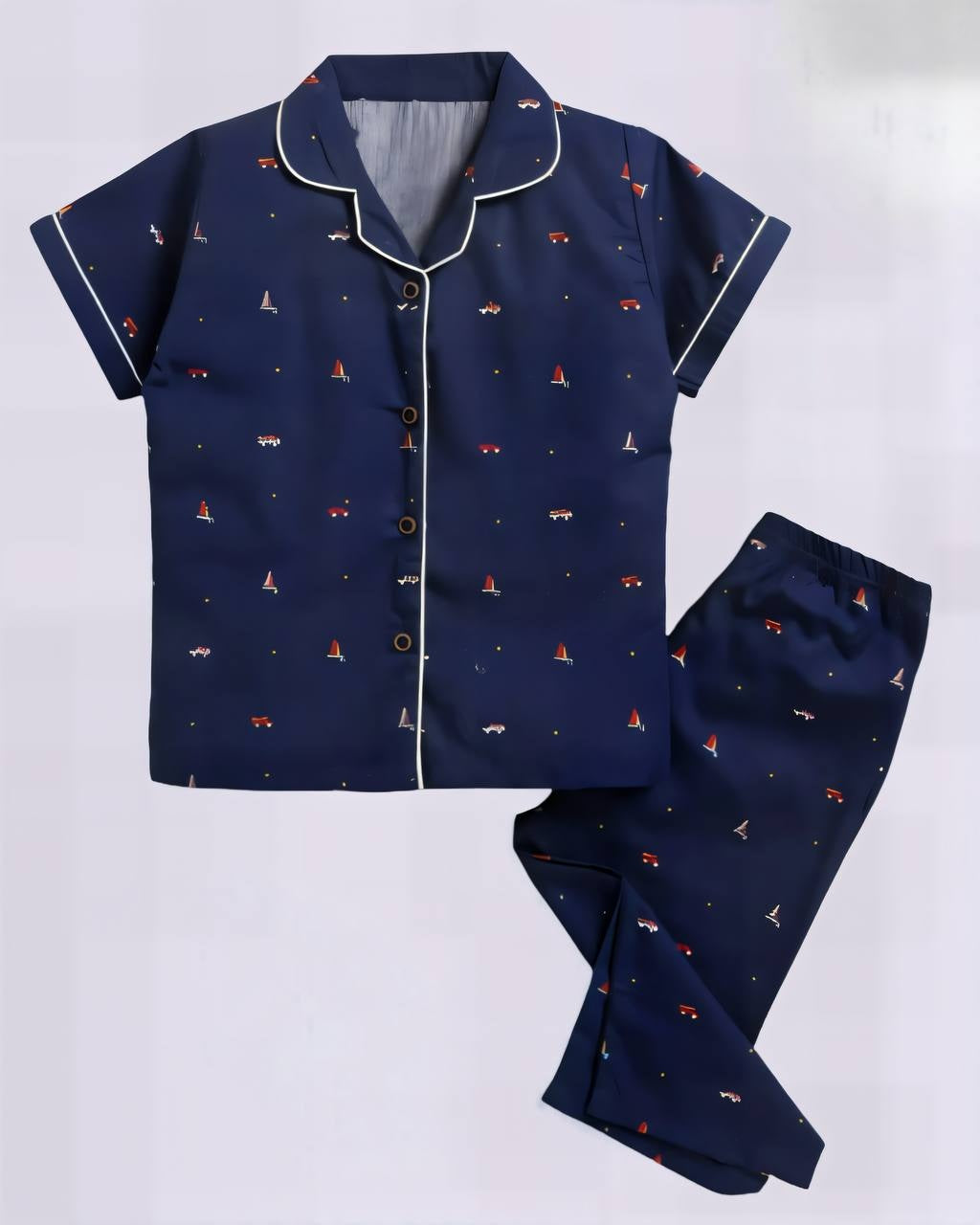 Chiclets Soft Cotton Travel-Print Night Suit for Kids
