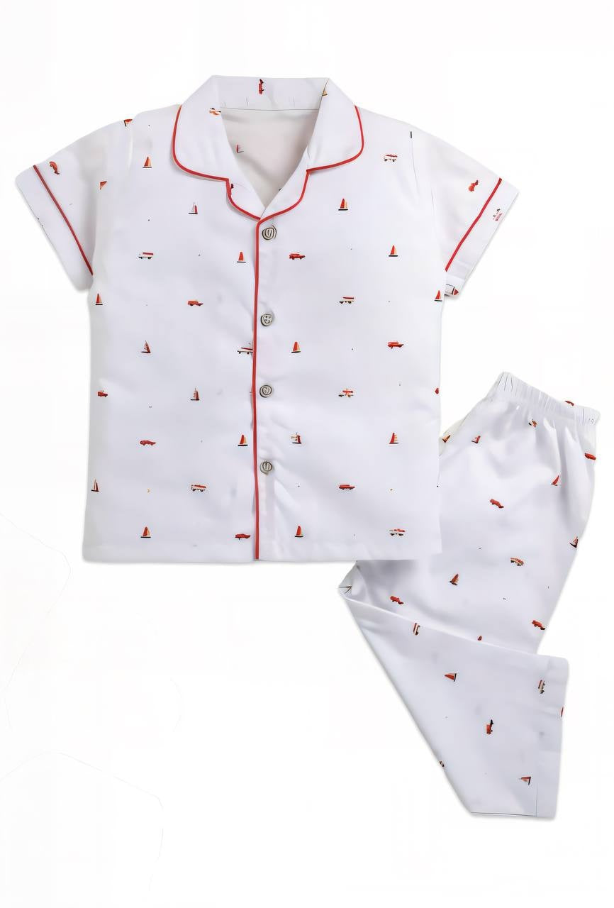 Chiclets Soft Cotton Travel-Print Night Suit for Kids