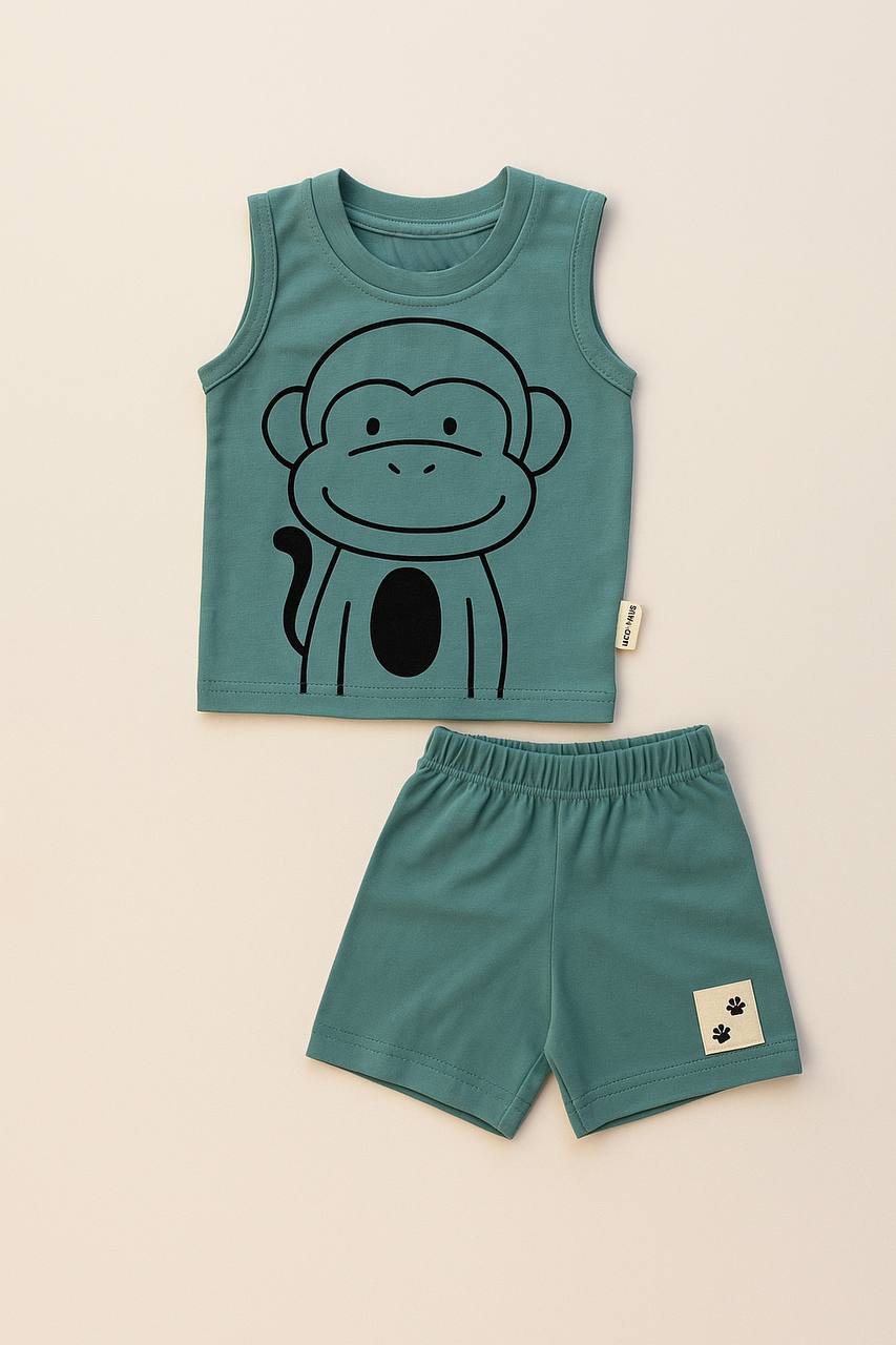 Sleeveless Monkey Print Co-ord Set for Kids
