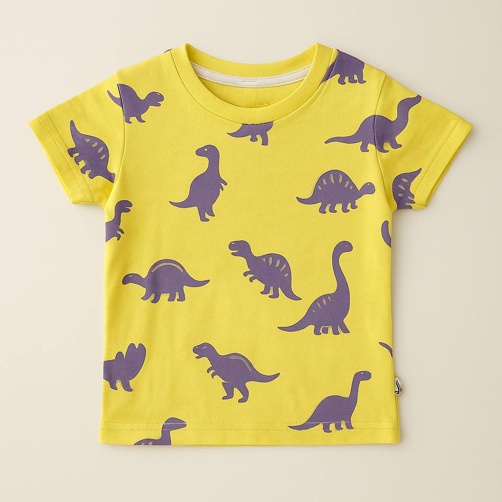 Bright Yellow Dino Print Co-ord Set for Kids